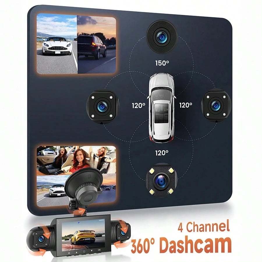 FLYANT 4 Channel 360° Panoramic Dash Cam, 3 Inch 1080P Front Rear Left Right Car Dash Camera With 24H Parking Monitor, G-Sensor Super Night Vision, Motion Detection & Loop Recording