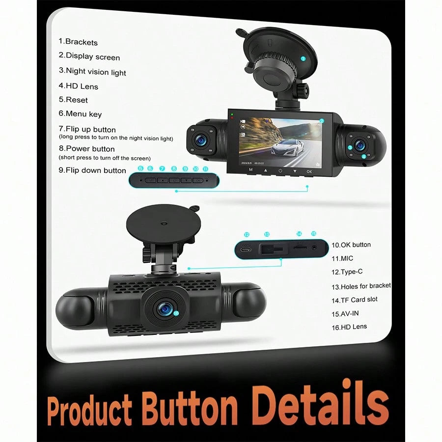 FLYANT 4 Channel 360° Panoramic Dash Cam, 3 Inch 1080P Front Rear Left Right Car Dash Camera With 24H Parking Monitor, G-Sensor Super Night Vision, Motion Detection & Loop Recording