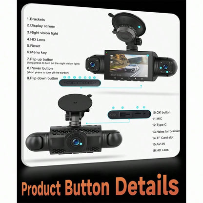 FLYANT 4 Channel 360° Panoramic Dash Cam, 3 Inch 1080P Front Rear Left Right Car Dash Camera With 24H Parking Monitor, G-Sensor Super Night Vision, Motion Detection & Loop Recording