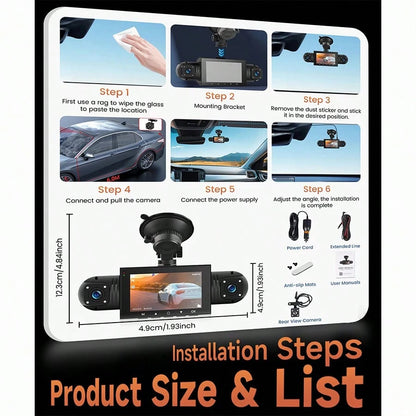 FLYANT 4 Channel 360° Panoramic Dash Cam, 3 Inch 1080P Front Rear Left Right Car Dash Camera With 24H Parking Monitor, G-Sensor Super Night Vision, Motion Detection & Loop Recording