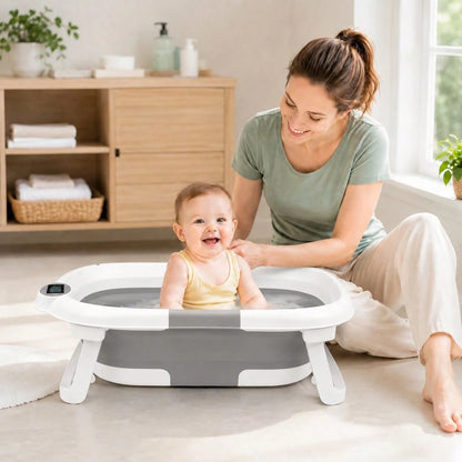 Foldable Baby Bathtub, Suitable For Newborns To Infants Aged 0-36 Months, Comes With A Soft Cushion And Thermometer,Portable Travel Baby Tub For New
