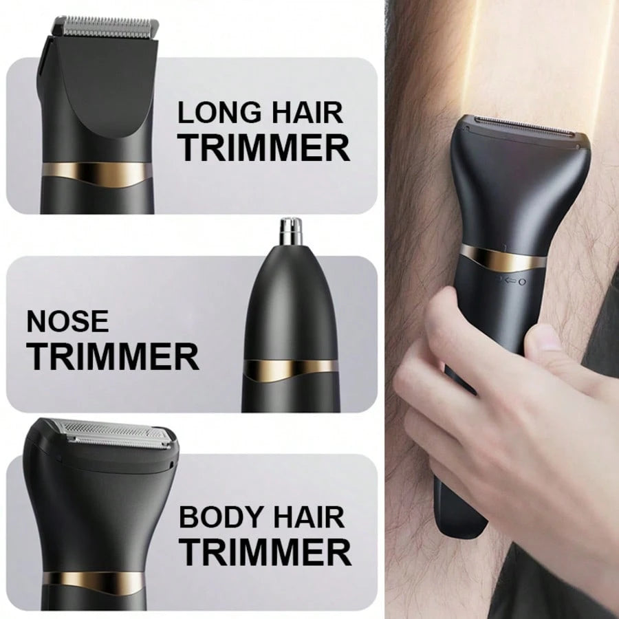 FollowBreak 3-In-1 Men's Electric Shaver, Men's Hair Clipper, USB Men's Shaver, Nose Hair Trimmer, 3 Blade Types, Detachable Cleaning, With LED Display Screen, Removing Ear Hair, Nose Hair, Eyebrows A