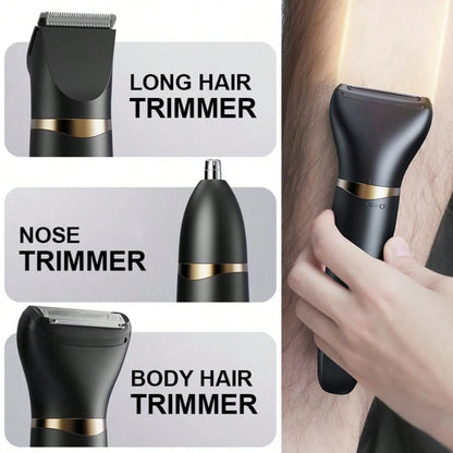 FollowBreak 3-In-1 Men's Electric Shaver, Men's Hair Clipper, USB Men's Shaver, Nose Hair Trimmer, 3 Blade Types, Detachable Cleaning, With LED Display Screen, Removing Ear Hair, Nose Hair, Eyebrows A