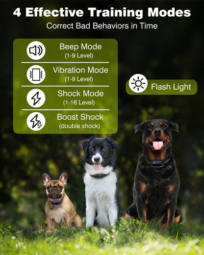 For 3 Dogs Shock Collar With Remote, 3300FT Dog Training Collar With Fashlight, IPX7 E Collar With Double Shock For Small Medium Large Dogs(5-150lbs)-4 Training Modes, Adjustable Strap, Rechargeable