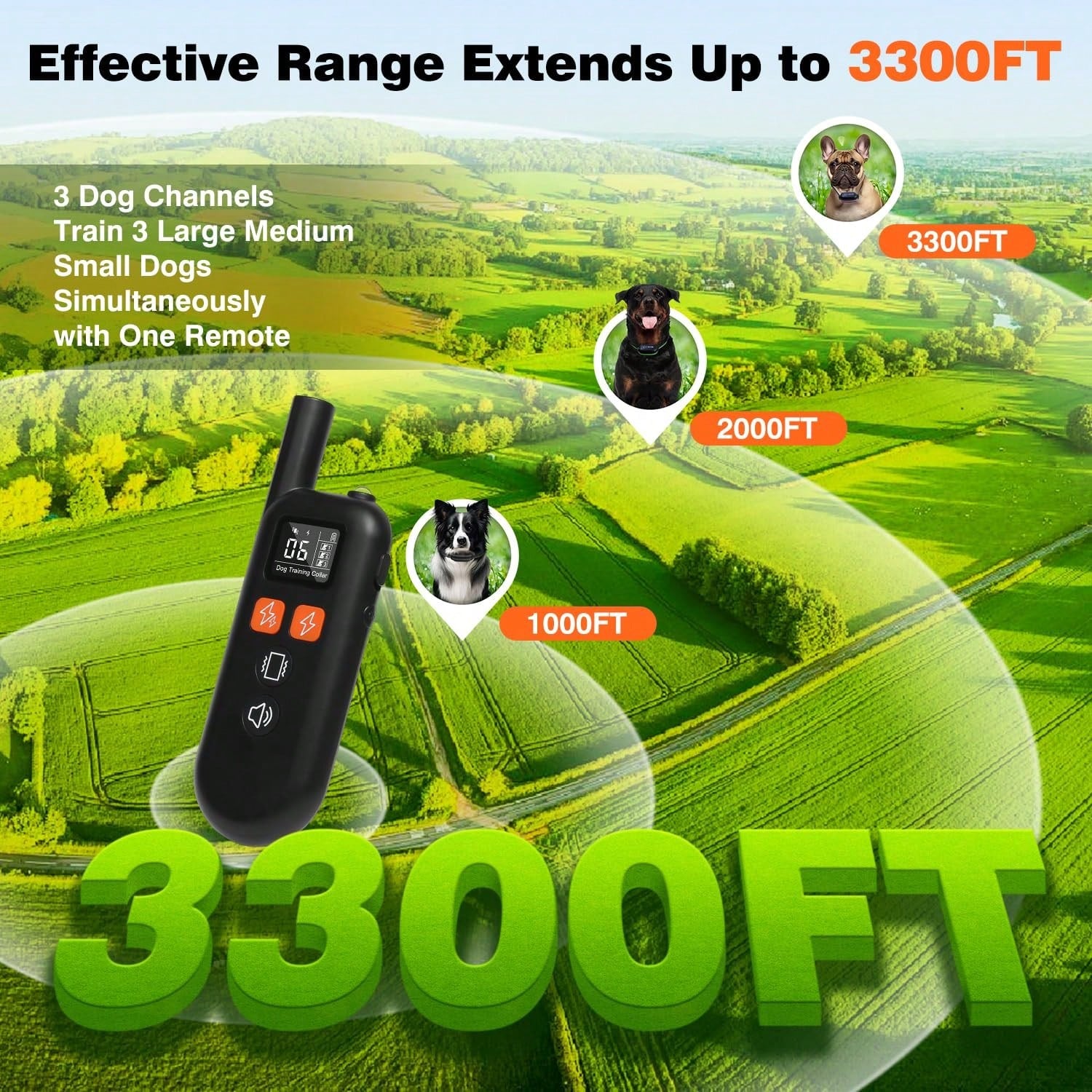 For 3 Dogs Shock Collar With Remote, 3300FT Dog Training Collar With Fashlight, IPX7 E Collar With Double Shock For Small Medium Large Dogs(5-150lbs)-4 Training Modes, Adjustable Strap, Rechargeable