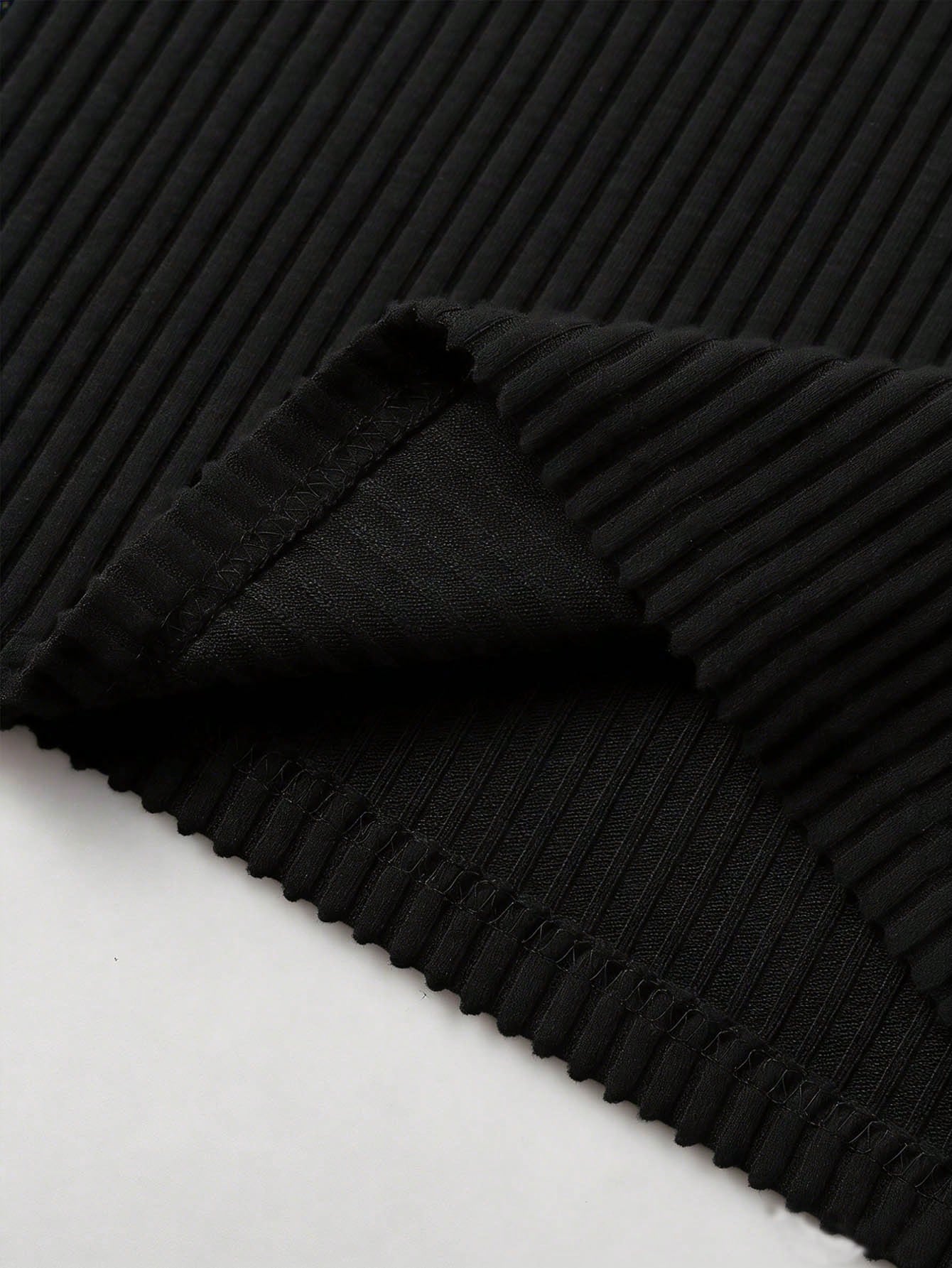 Franclia Black Ribbed Knit Short Sleeve Fitted Versatile Dress