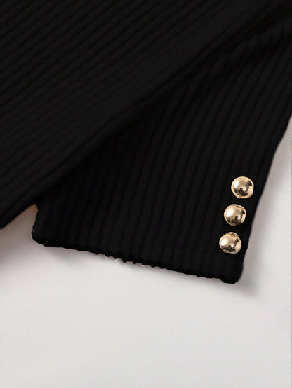 Franclia Black Ribbed Knit Short Sleeve Fitted Versatile Dress