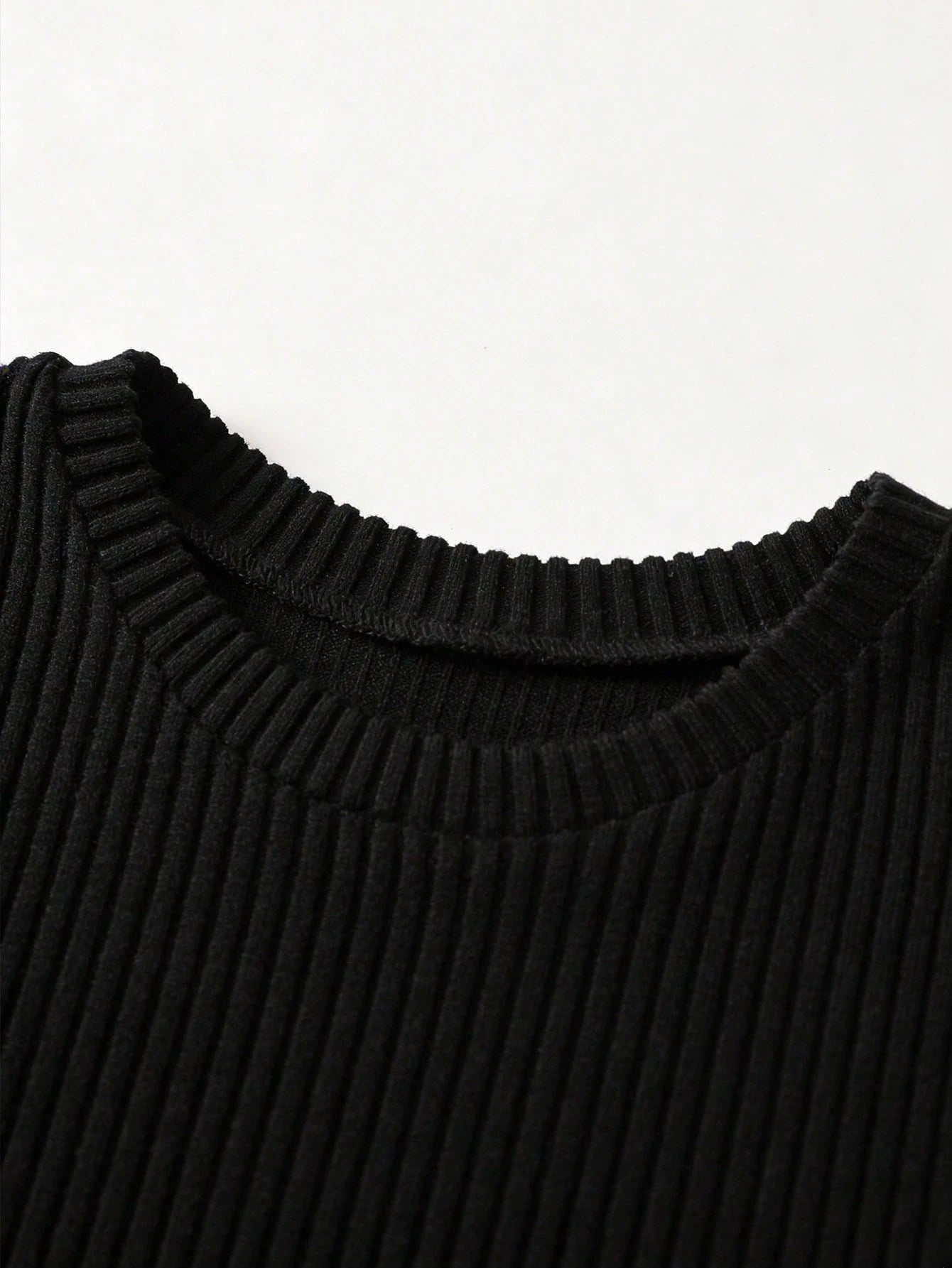 Franclia Black Ribbed Knit Short Sleeve Fitted Versatile Dress