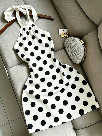 Franclia Summer Casual Vacation Halter Neck Fitted Sexy Tie-Up Short Dress For Women
