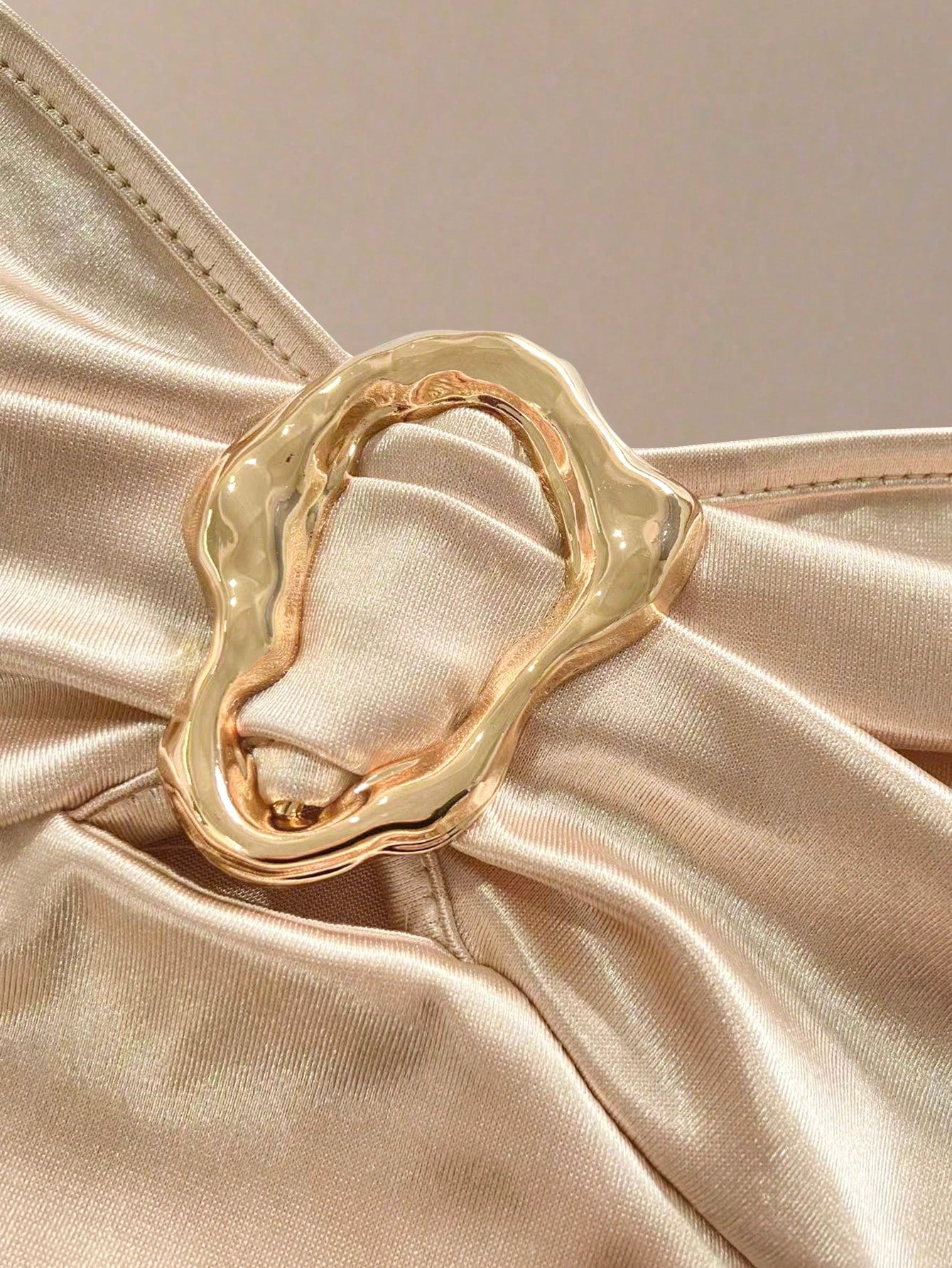Franclia Women's Elegant Champagne Gold Satin Dress Summer Halter Neck Ruched Bodycon Dress,Night Out Birthday Wedding Guest Fitted Short Pleated Y2k Dress