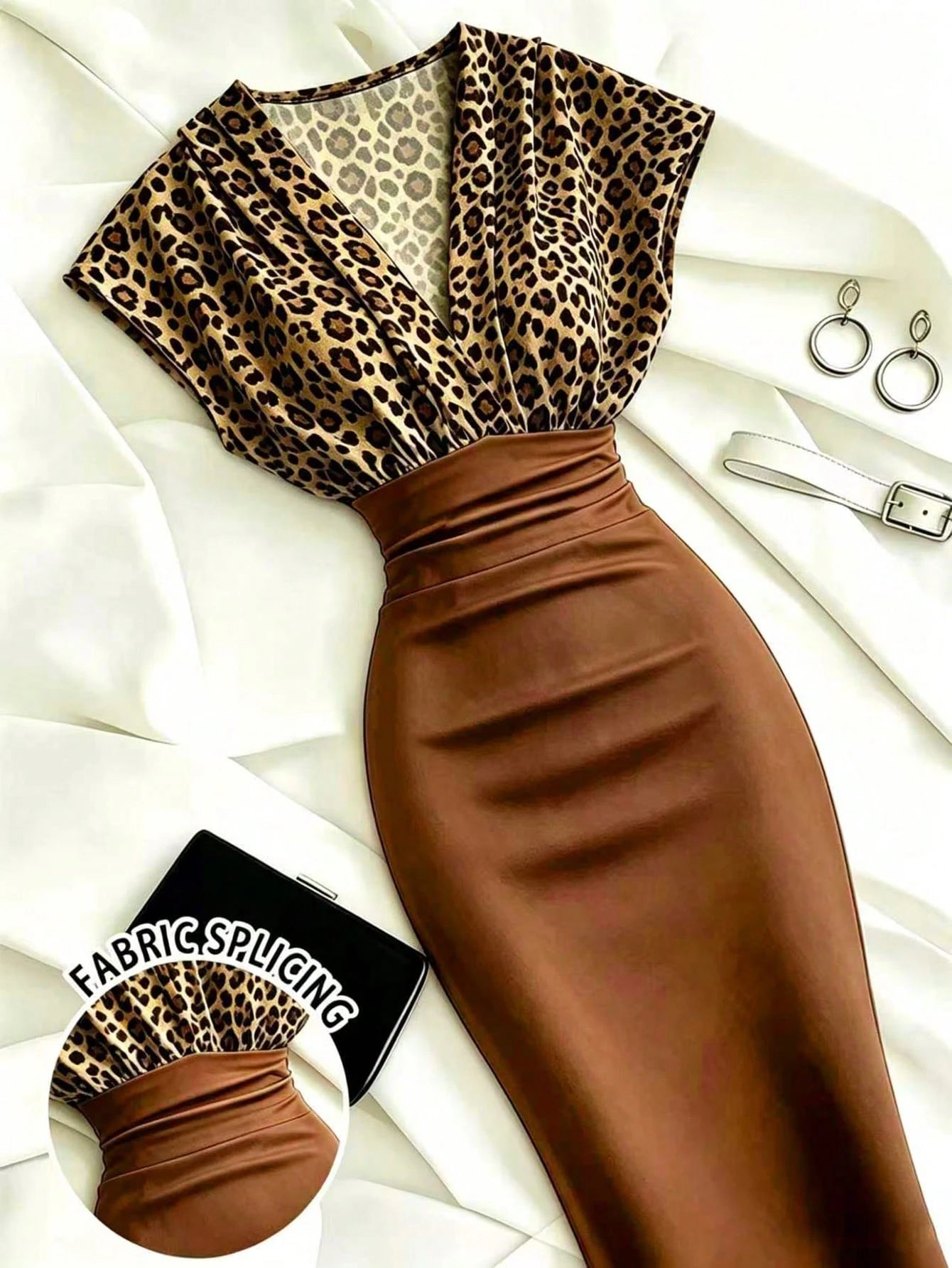 Franclia Women's Summer Fashion Leopard Print Patchwork Dress