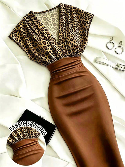Franclia Women's Summer Fashion Leopard Print Patchwork Dress