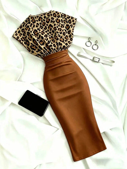 Franclia Women's Summer Fashion Leopard Print Patchwork Dress