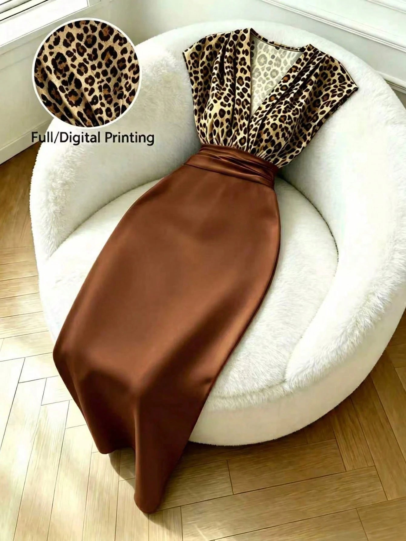 Franclia Women's Summer Fashion Leopard Print Patchwork Dress