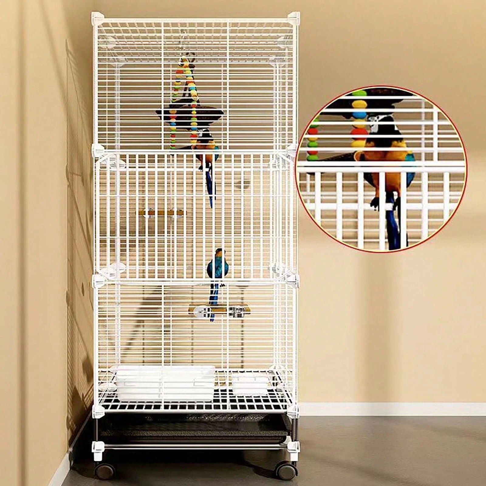 Freestanding Bird Cage 3 Tier Bird Cage With 6 Universal Wheels Bird Cage For Small Medium Birds