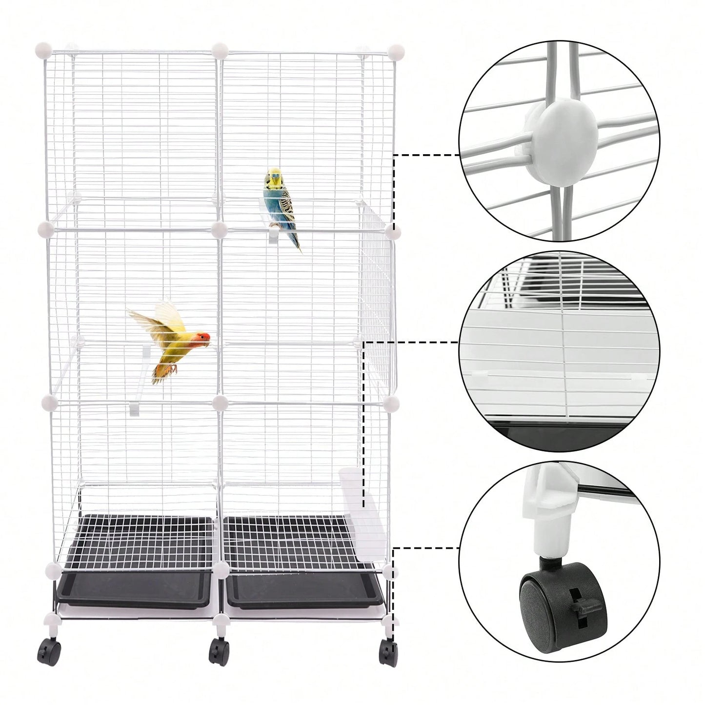 Freestanding Bird Cage 3 Tier Bird Cage With 6 Universal Wheels Bird Cage For Small Medium Birds
