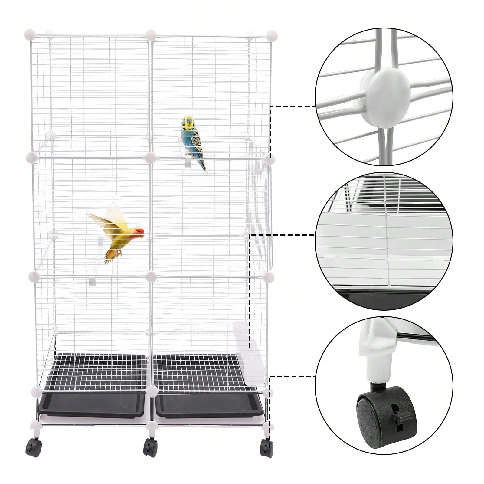 Freestanding Bird Cage 3 Tier Bird Cage With 6 Universal Wheels Bird Cage For Small Medium Birds