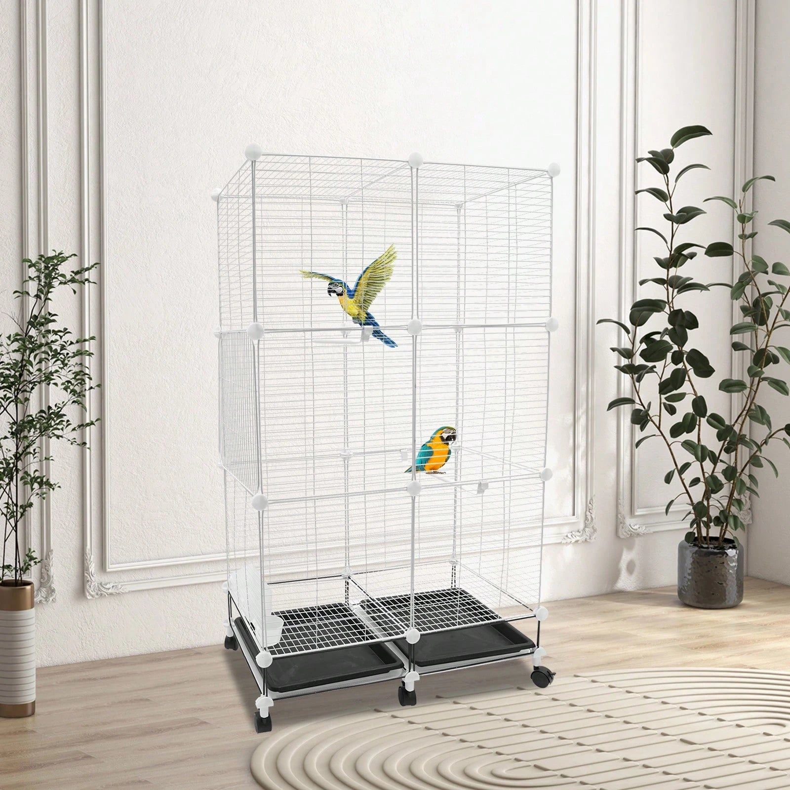 Freestanding Bird Cage 3 Tier Bird Cage With 6 Universal Wheels Bird Cage For Small Medium Birds