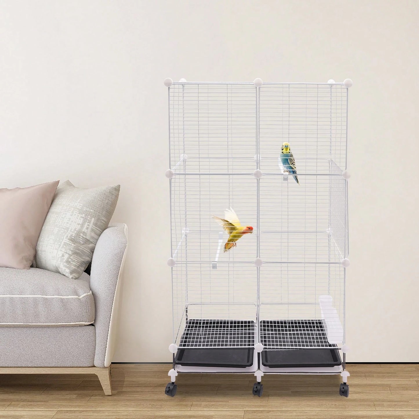 Freestanding Bird Cage 3 Tier Bird Cage With 6 Universal Wheels Bird Cage For Small Medium Birds