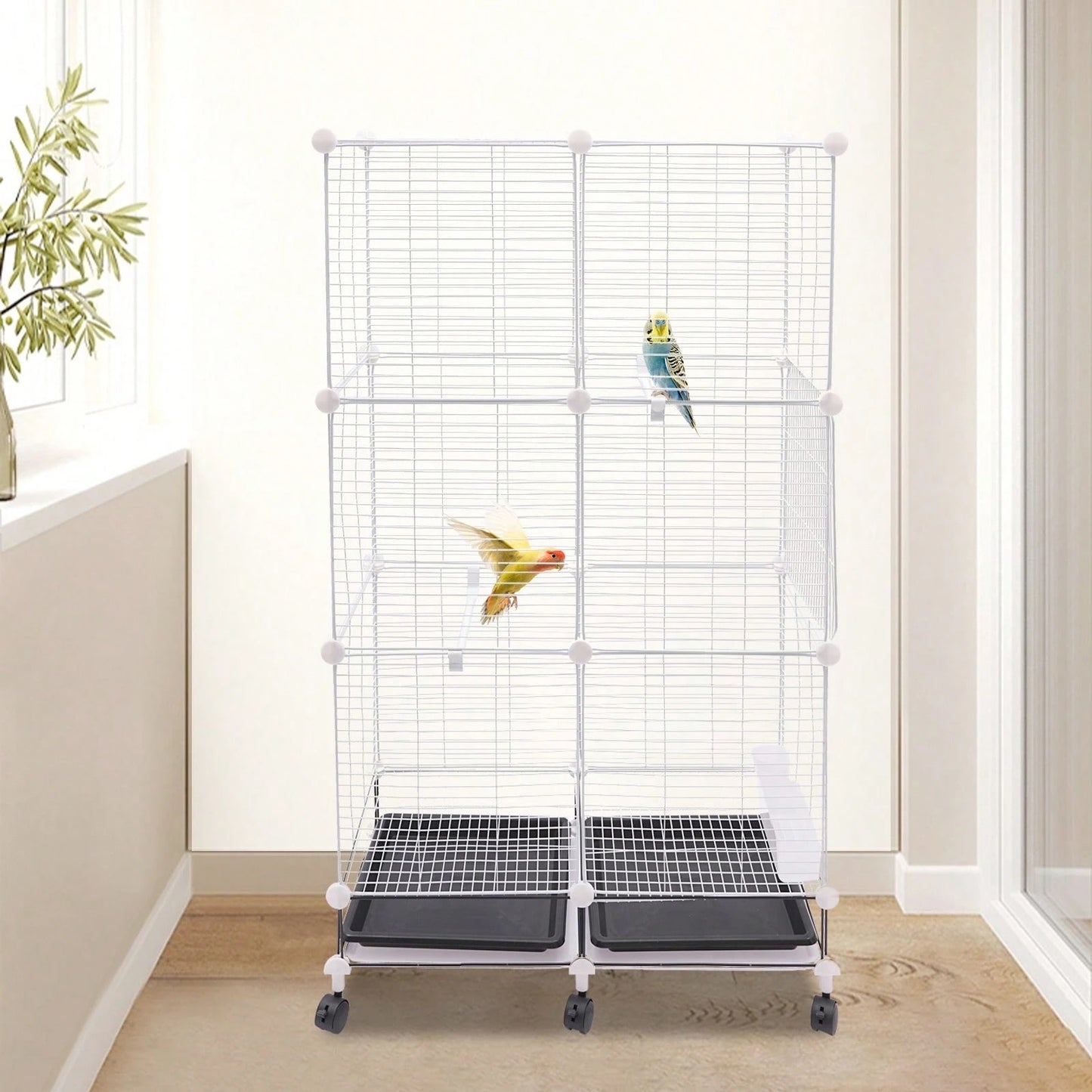 Freestanding Bird Cage 3 Tier Bird Cage With 6 Universal Wheels Bird Cage For Small Medium Birds