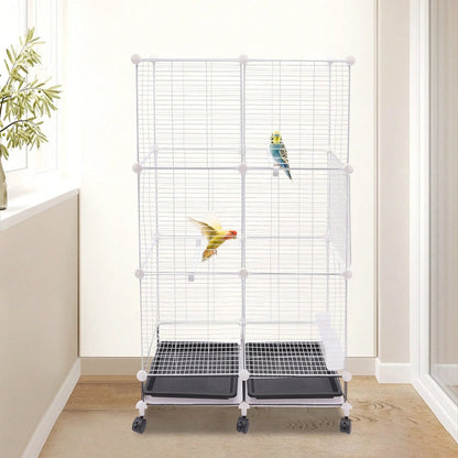 Freestanding Bird Cage 3 Tier Bird Cage With 6 Universal Wheels Bird Cage For Small Medium Birds