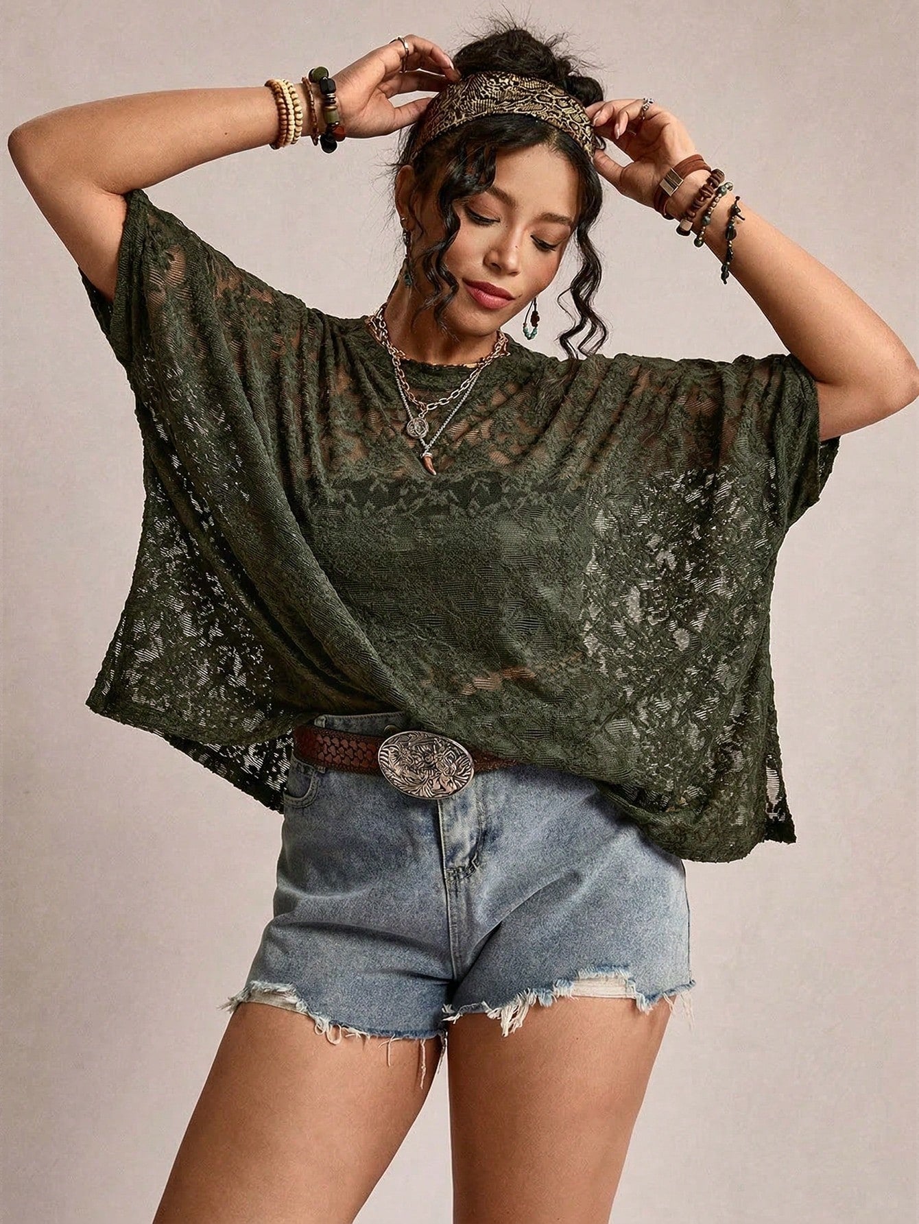 Freevana Plus Size Sheer Lace Casual T-Shirt Top Lace Blouse For Women Lace Shirts For Women Casual Tops For Women Elegant Blouse For Women Casual Elegant Latest Tops For Women Women's Lace Tops Women