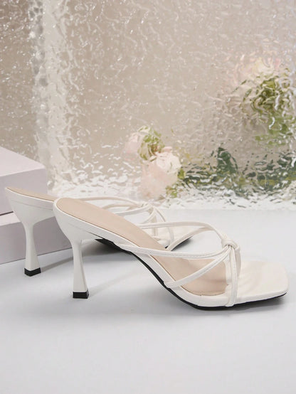 French Style Summer Sandals For Women, Square Toe Chunky Heel Slippers For Dress Wearing,Flip Flops