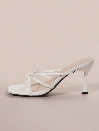 French Style Summer Sandals For Women, Square Toe Chunky Heel Slippers For Dress Wearing,Flip Flops