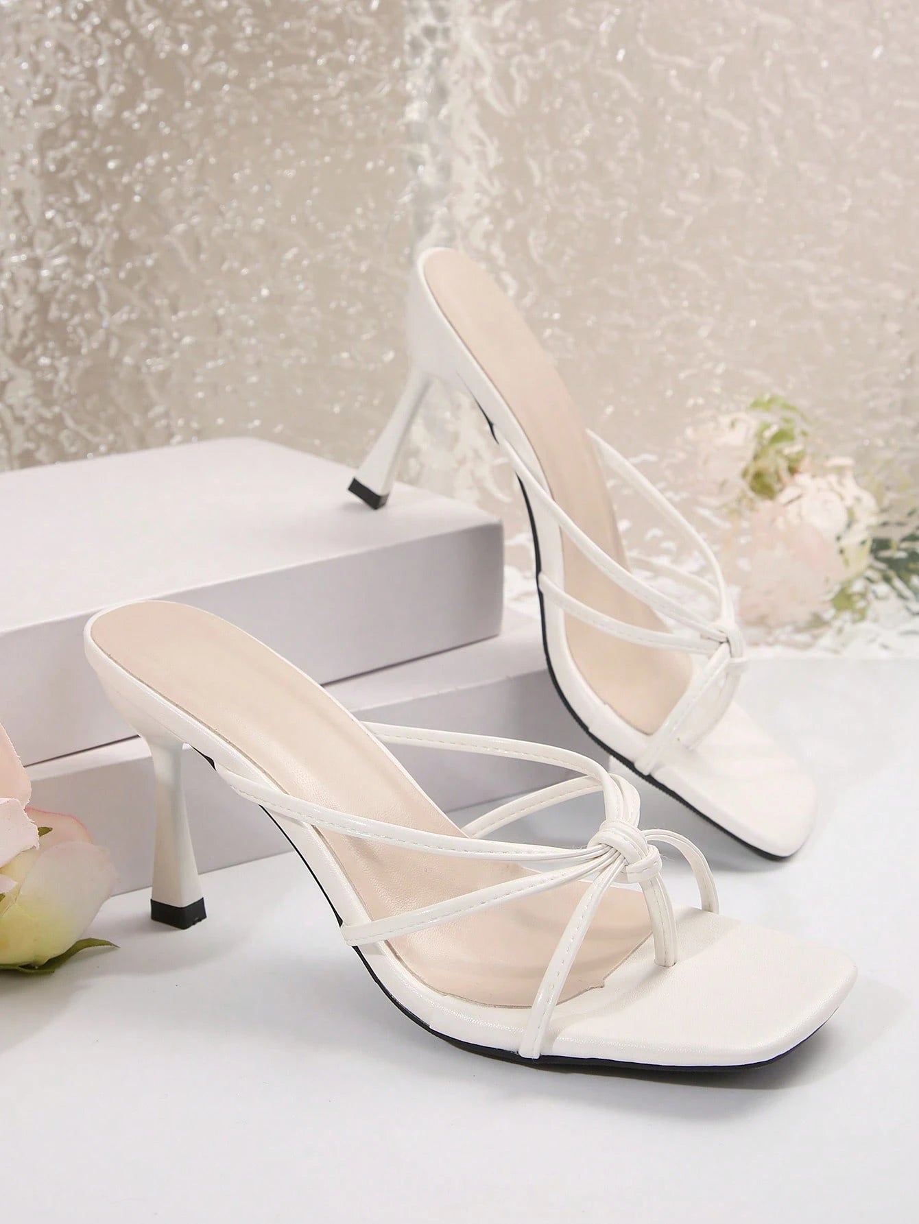 French Style Summer Sandals For Women, Square Toe Chunky Heel Slippers For Dress Wearing,Flip Flops