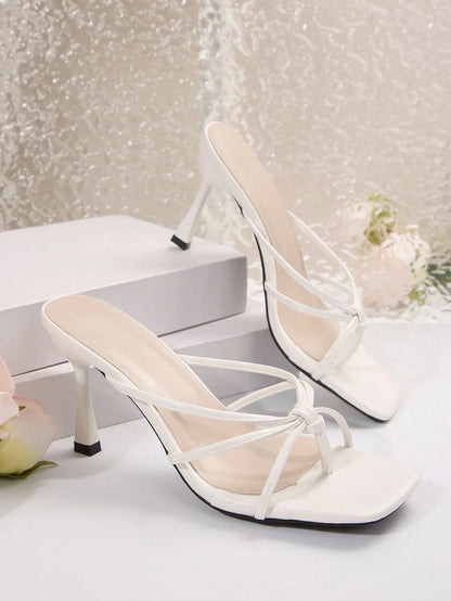 French Style Summer Sandals For Women, Square Toe Chunky Heel Slippers For Dress Wearing,Flip Flops