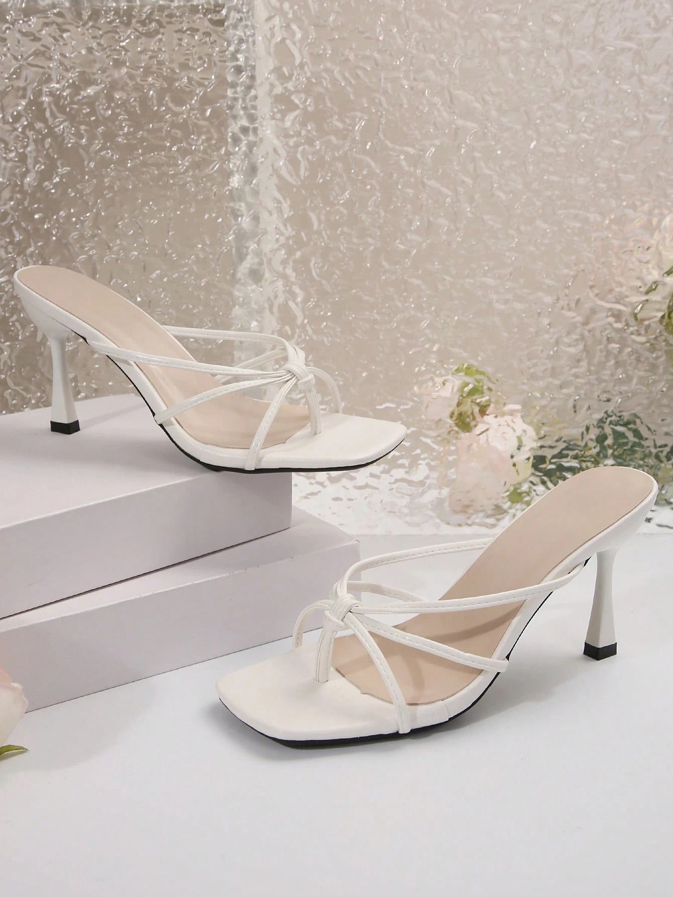 French Style Summer Sandals For Women, Square Toe Chunky Heel Slippers For Dress Wearing,Flip Flops