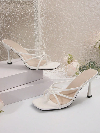French Style Summer Sandals For Women, Square Toe Chunky Heel Slippers For Dress Wearing,Flip Flops