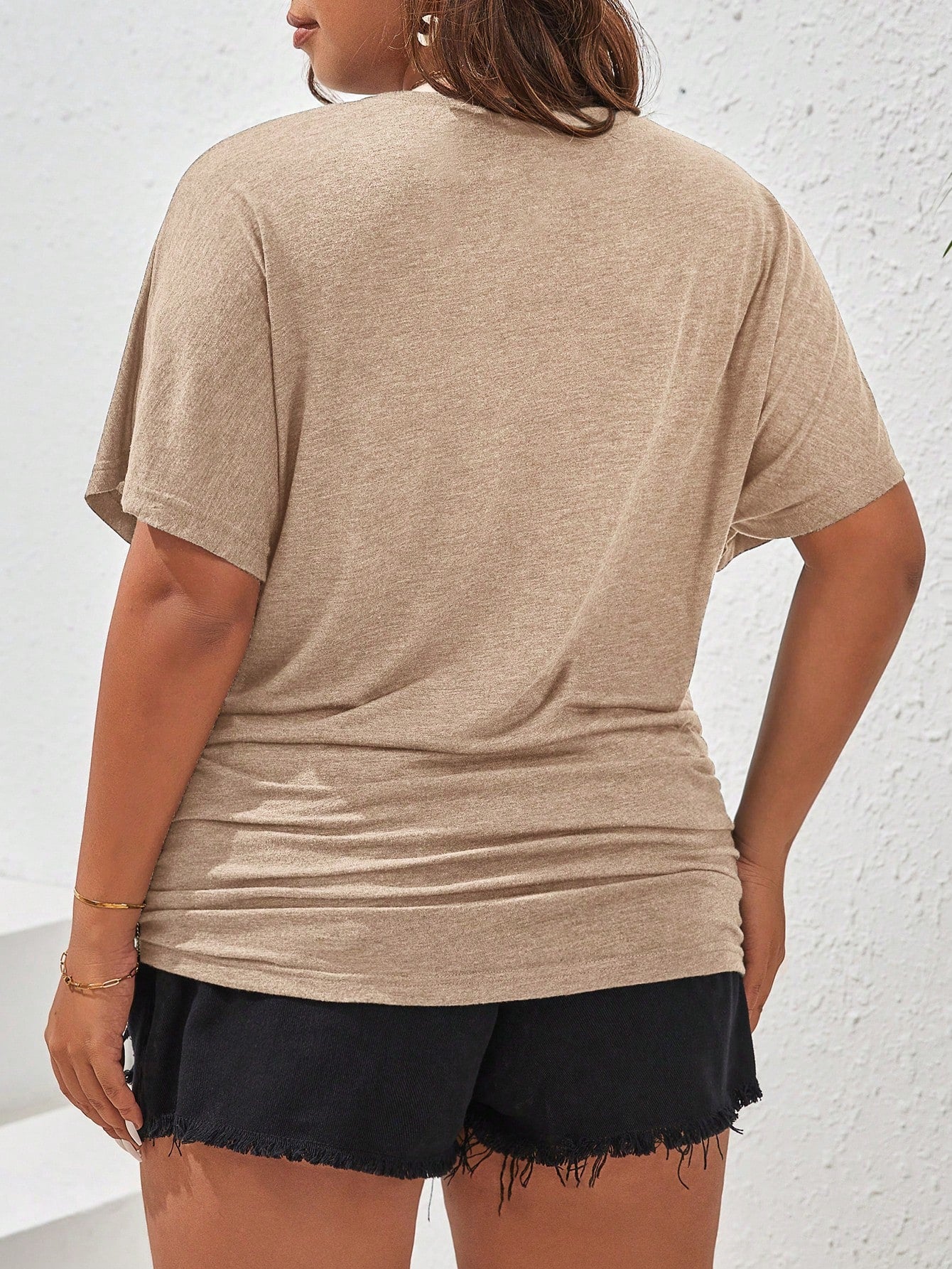 Frenchy Plus Size Women's Casual Everyday Commute Simple Solid Color Batwing Sleeve Pleated T-Shirt