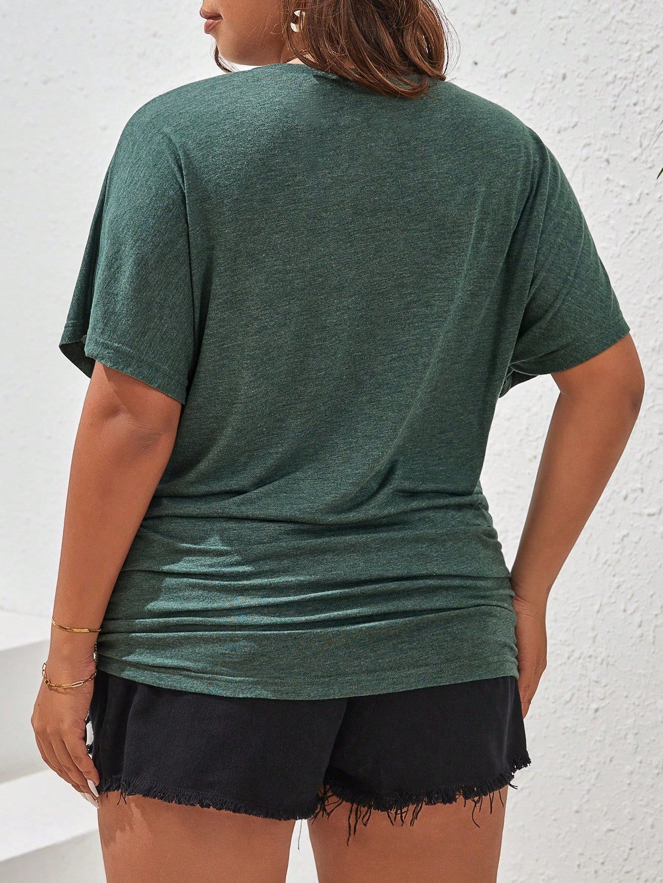 Frenchy Plus Solid Batwing Sleeve Tee