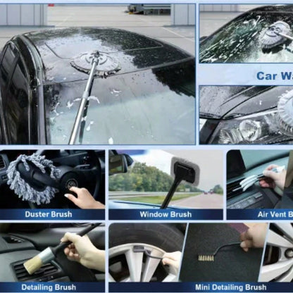 Full Car Cleaning Tools, High Power Handheld Vacuum, Long Handle Wash Mop, Bucket, Detail Brushes, Windshield Care Supplies