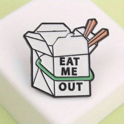 Funny Takeout Box Shaped Enamel Pin Eat Me Out Themed Takeaway Box Badge Quirky Chinese Takeout Box Brooch
