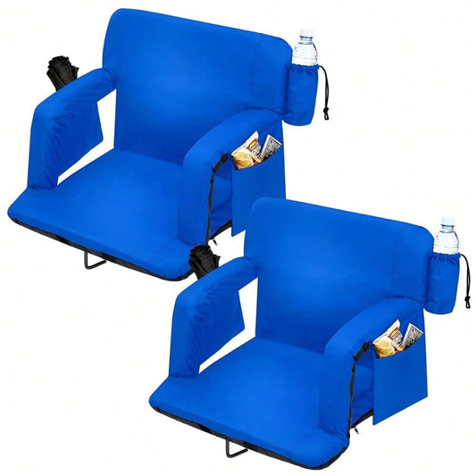 Gaderth 2 Pack Wide Bleacher Seats With Back Support, 6-Position Reclining Stadium Chairs With Adjustable Armrests, Cup Holder & Pockets, Portable Folding Chairs For Sports, Concerts
