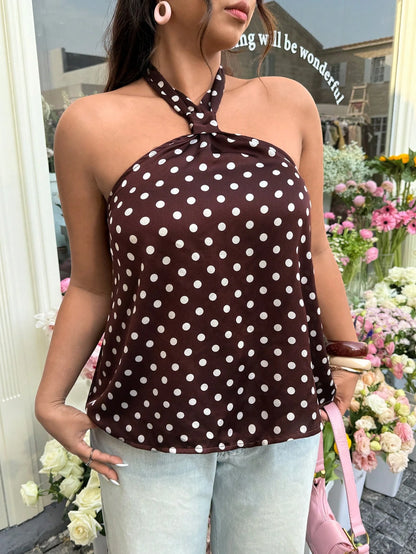 GalTyme Plus Size Women Floral Print Halter Neck Tie Front Casual Top, Spring/Summer