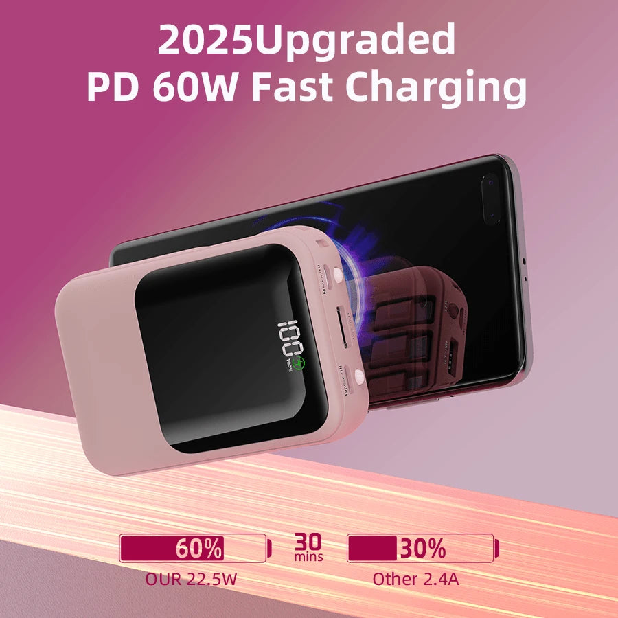 GAWFOLK 10000mAh Portable Power Bank- PD20W Fast Charging Portable Charger With Flashlight Digital Display, Travel Essentials Battery Pack For Phone And Android. Pocket Power Bank Compatible With IPh
