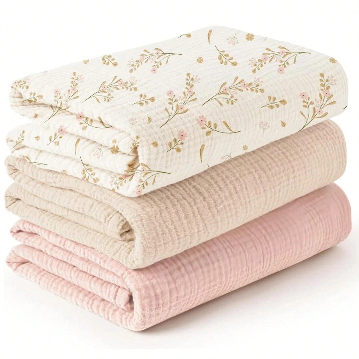 Gender Neutral Baby Muslin Swaddle Blanket, Soft Absorbent Drool Bibs, Multi-Functional Towel Can Be Used As Face Towel, Drool Bib, Burp Cloth, Diaper, Stroller And Car Seat Cover, Gentle Color Design
