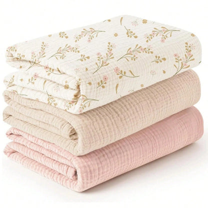 Gender Neutral Baby Muslin Swaddle Blanket, Soft Absorbent Drool Bibs, Multi-Functional Towel Can Be Used As Face Towel, Drool Bib, Burp Cloth, Diaper, Stroller And Car Seat Cover, Gentle Color Design
