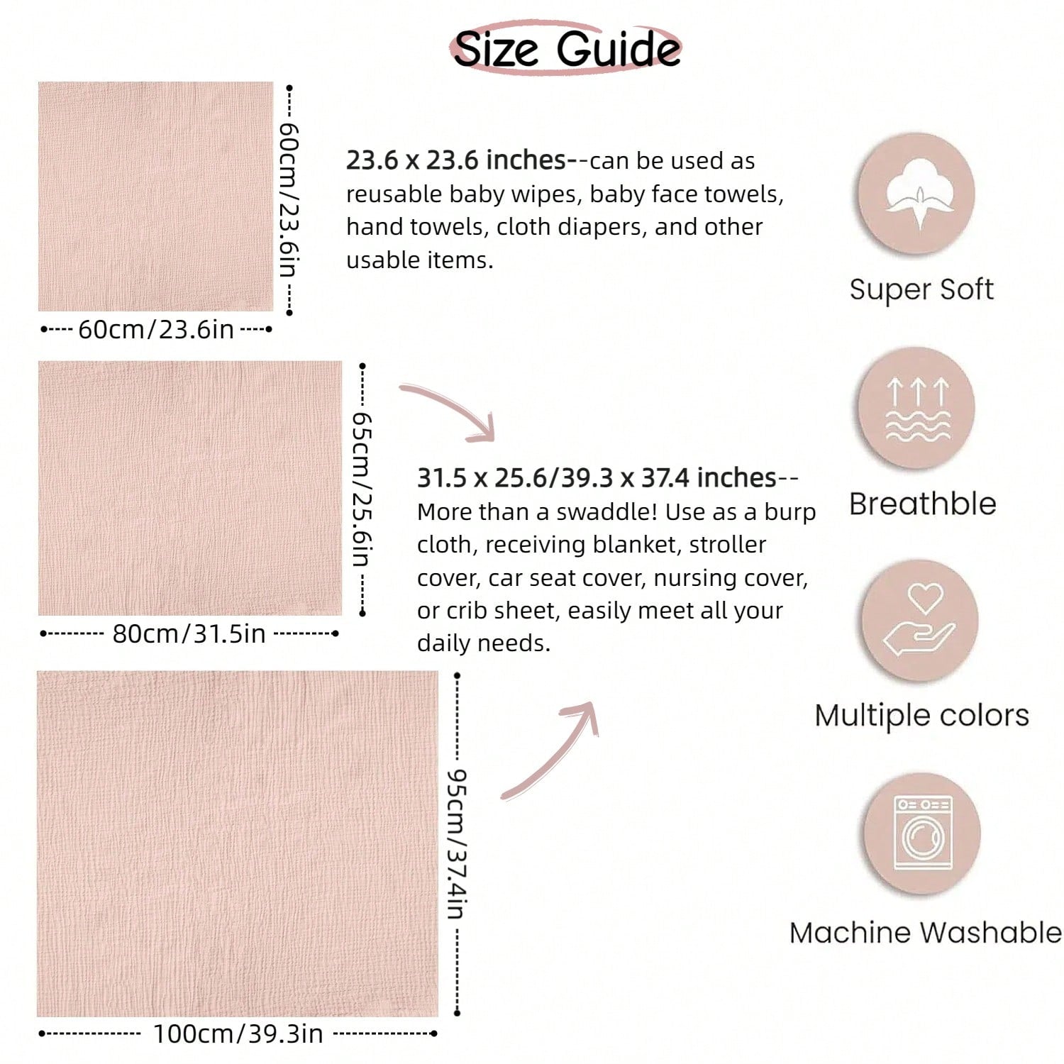 Gender Neutral Baby Muslin Swaddle Blanket, Soft Absorbent Drool Bibs, Multi-Functional Towel Can Be Used As Face Towel, Drool Bib, Burp Cloth, Diaper, Stroller And Car Seat Cover, Gentle Color Design