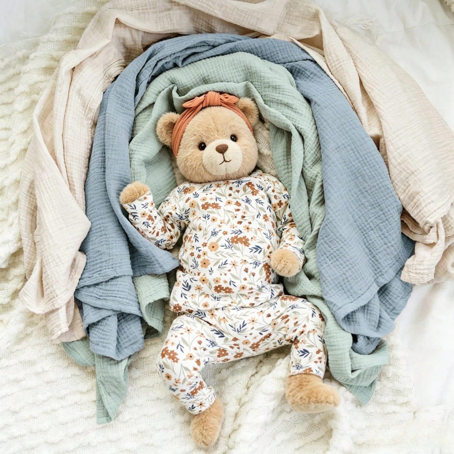 Gender Neutral Baby Muslin Swaddle Blanket, Soft Absorbent Drool Bibs, Multi-Functional Towel Can Be Used As Face Towel, Drool Bib, Burp Cloth, Diaper, Stroller And Car Seat Cover, Gentle Color Design