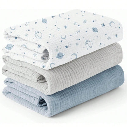 Gender Neutral Baby Muslin Swaddle Blanket, Soft Absorbent Drool Bibs, Multi-Functional Towel Can Be Used As Face Towel, Drool Bib, Burp Cloth, Diaper, Stroller And Car Seat Cover, Gentle Color Design