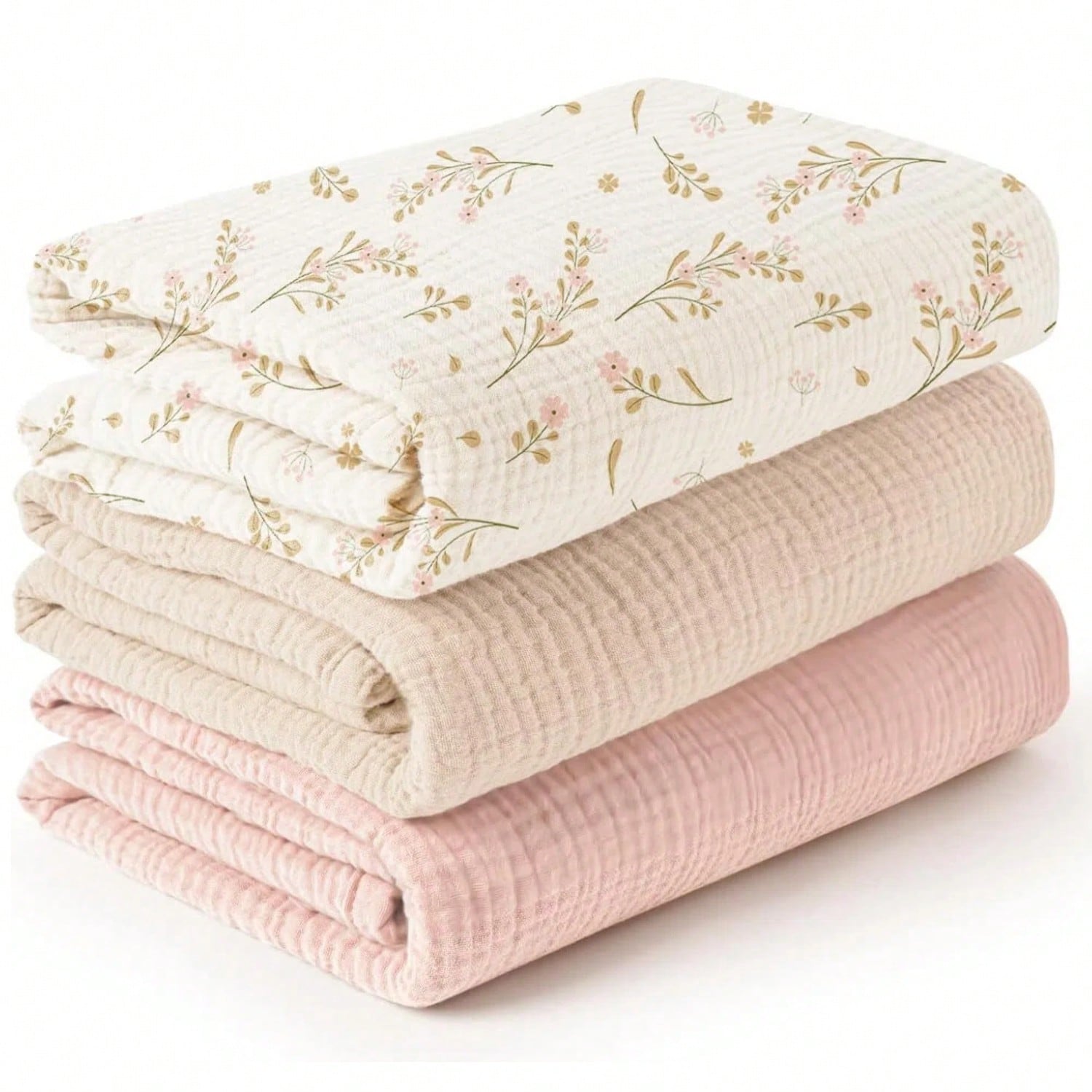 Gender Neutral Baby Muslin Swaddle Blanket, Soft Absorbent Drool Bibs, Multi-Functional Towel Can Be Used As Face Towel, Drool Bib, Burp Cloth, Diaper, Stroller And Car Seat Cover, Gentle Color Design