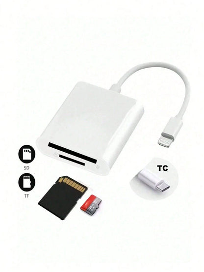 Gesen 1pc SD Card Reader, Dual Slot USB-C/Lightning Interface, SD/TF Card Reader Adapter For Portable Camera Viewer, Plug And Play, Compatible With IOS 17/16/15/14/13/12/11/XS/8/7/6, Cameras, And Othe