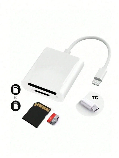 Gesen 1pc SD Card Reader, Dual Slot USB-C/Lightning Interface, SD/TF Card Reader Adapter For Portable Camera Viewer, Plug And Play, Compatible With IOS 17/16/15/14/13/12/11/XS/8/7/6, Cameras, And Othe