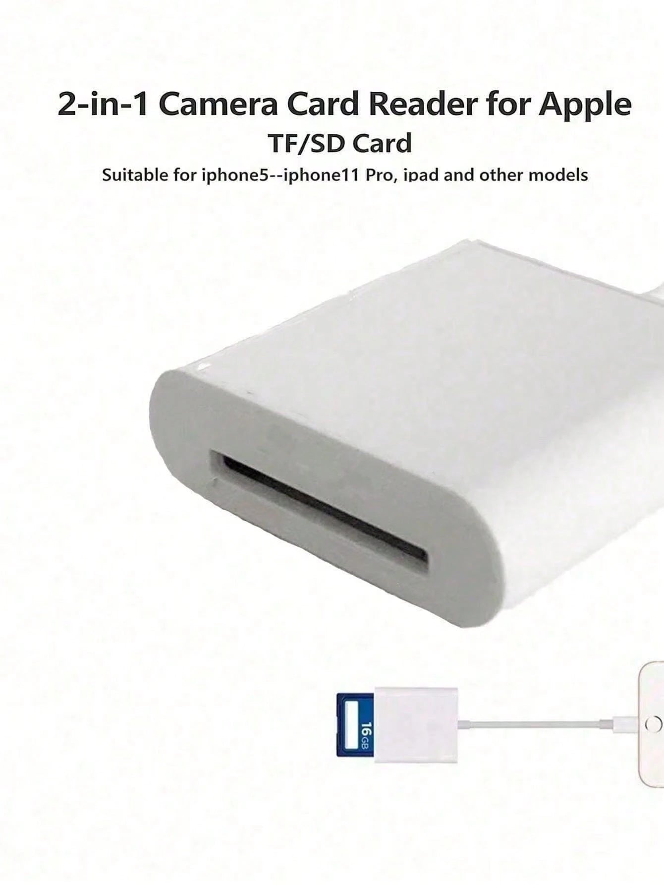 Gesen 1pc SD Card Reader, Dual Slot USB-C/Lightning Interface, SD/TF Card Reader Adapter For Portable Camera Viewer, Plug And Play, Compatible With IOS 17/16/15/14/13/12/11/XS/8/7/6, Cameras, And Othe