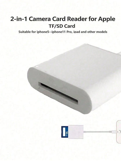 Gesen 1pc SD Card Reader, Dual Slot USB-C/Lightning Interface, SD/TF Card Reader Adapter For Portable Camera Viewer, Plug And Play, Compatible With IOS 17/16/15/14/13/12/11/XS/8/7/6, Cameras, And Othe