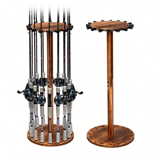 Ghosthorn Wooden Round Rotating Fishing Rod Holder Storage Rack Display Stand Organizer For Fishing Poles Accessories